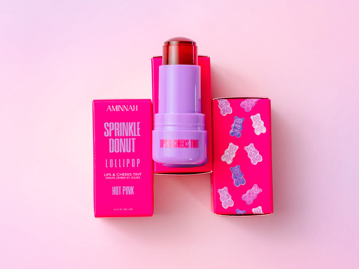Sprinkle Donut LOLLIPOP - Lips & Cheeks Tint - Hot Pink - PopVine MAKE UP