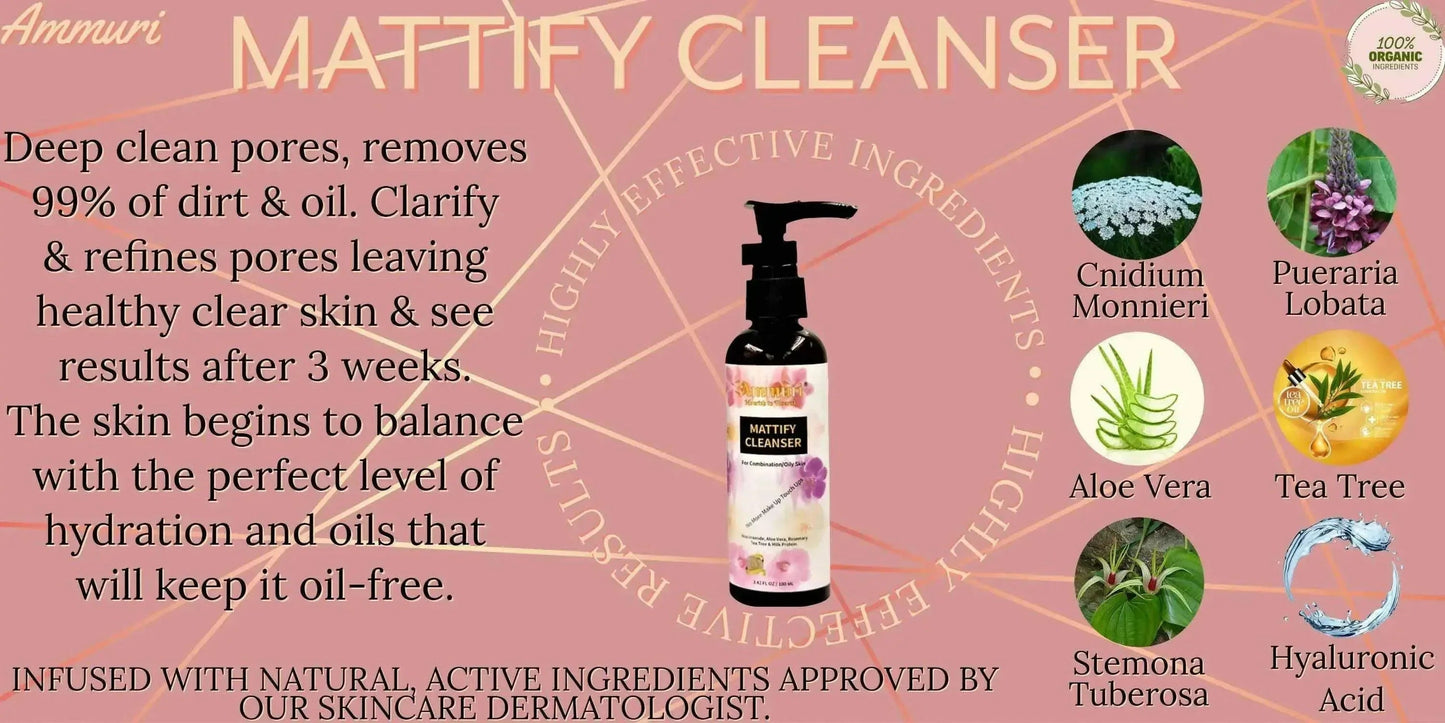 Mattifying Facial Cleanser for Oily Skin & Pore Control (100ml) | Ammuri