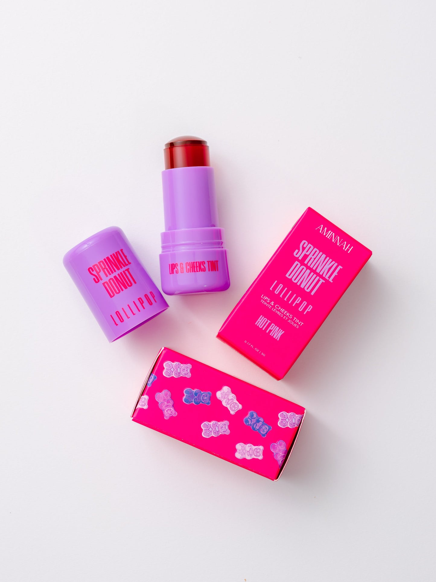 Sprinkle Donut LOLLIPOP - Lips & Cheeks Tint - Hot Pink - PopVine MAKE UP