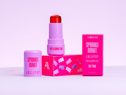 Sprinkle Donut LOLLIPOP - Lips & Cheeks Tint - Hot Pink - PopVine MAKE UP