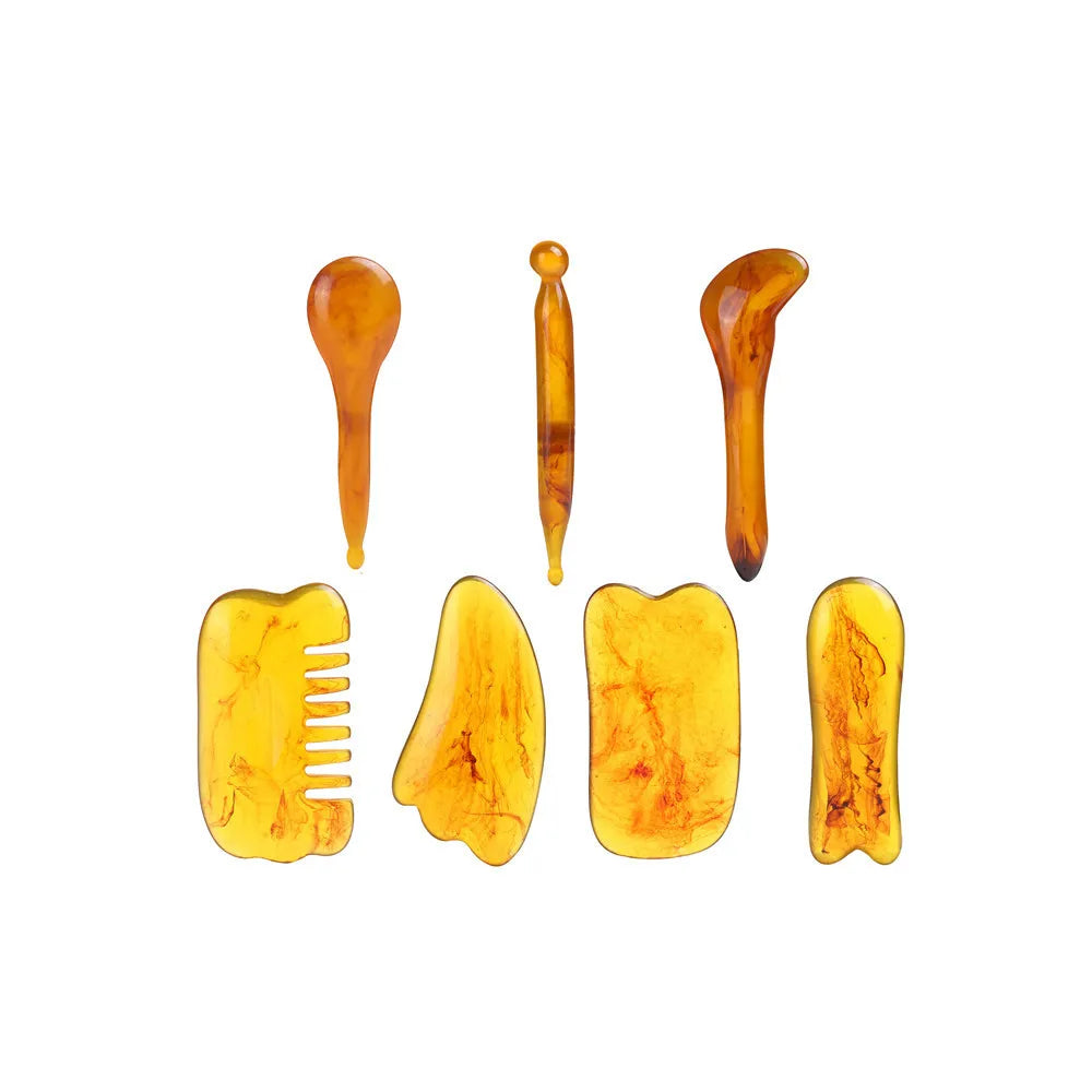 7-Piece Gua Sha Massage Tool Set Amber Scraping Boards
