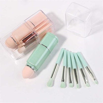 NNEDSZ Pink 8-in-1 Retractable Mini Makeup Brush Set with Protective Cover - Compact Design for Travel and On-the-Go Touchups