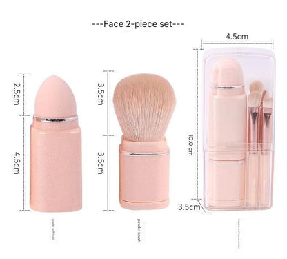 NNEDSZ Pink 8-in-1 Retractable Mini Makeup Brush Set with Protective Cover - Compact Design for Travel and On-the-Go Touchups