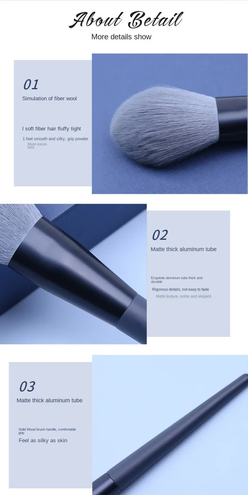 NNEDSZ Dark Blue 12-Piece Professional Makeup Brush Set with Cosmetic Bag - Premium Synthetic Fiber, Wooden Handle, Aluminum Tube