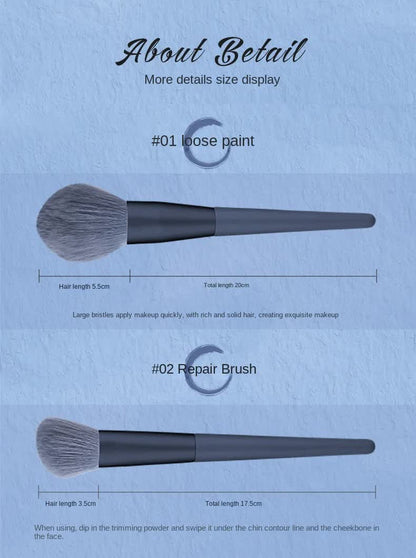 NNEDSZ Dark Blue 12-Piece Professional Makeup Brush Set with Cosmetic Bag - Premium Synthetic Fiber, Wooden Handle, Aluminum Tube