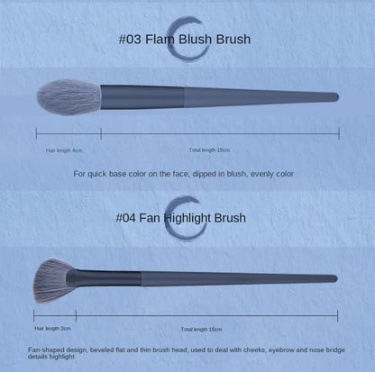 NNEDSZ Dark Blue 12-Piece Professional Makeup Brush Set with Cosmetic Bag - Premium Synthetic Fiber, Wooden Handle, Aluminum Tube