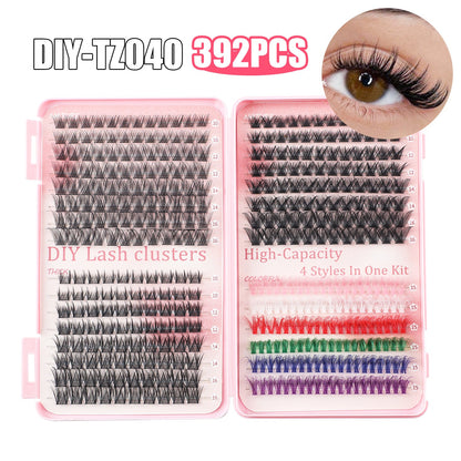 NNEDSZ 392 Eyelashes Set DIY Lash Clusters Kit - High-Capacity 4 Styles with Black and Colorful Lashes