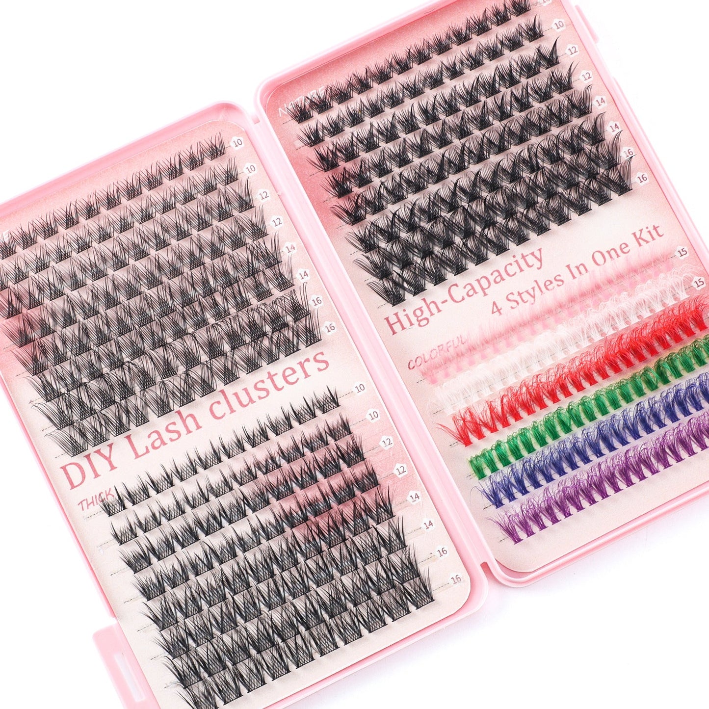 NNEDSZ 392 Eyelashes Set DIY Lash Clusters Kit - High-Capacity 4 Styles with Black and Colorful Lashes