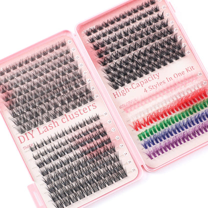 NNEDSZ 392 Eyelashes Set DIY Lash Clusters Kit - High-Capacity 4 Styles with Black and Colorful Lashes