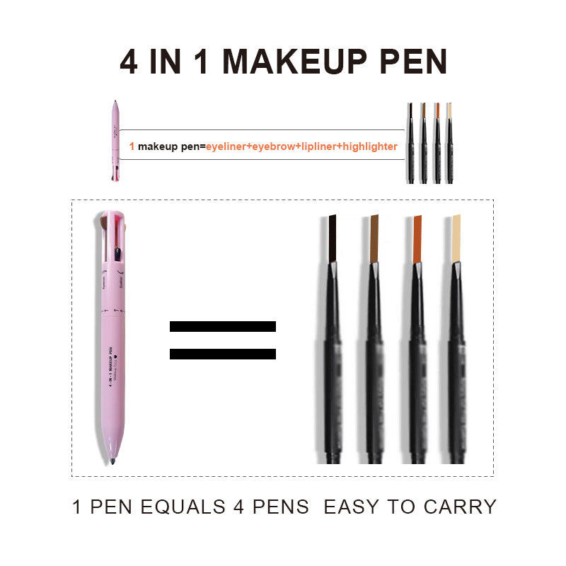 NNEDSZ 4-in-1 Multi-Functional Makeup Pen Set - Lip Liner, Highlighter, Eyeliner, Eyebrow Pencil (3 Shades, 3-Pack)