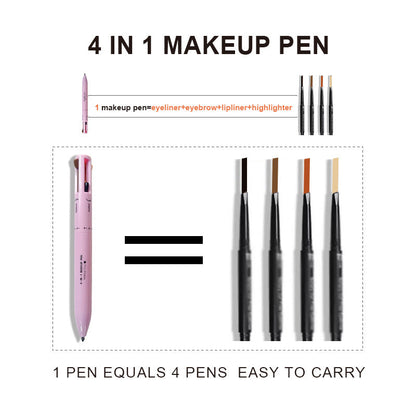 NNEDSZ 4-in-1 Multi-Functional Makeup Pen Set - Lip Liner, Highlighter, Eyeliner, Eyebrow Pencil (3 Shades, 3-Pack)
