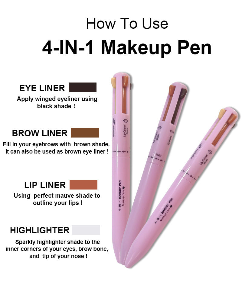 NNEDSZ 4-in-1 Multi-Functional Makeup Pen Set - Lip Liner, Highlighter, Eyeliner, Eyebrow Pencil (3 Shades, 3-Pack)
